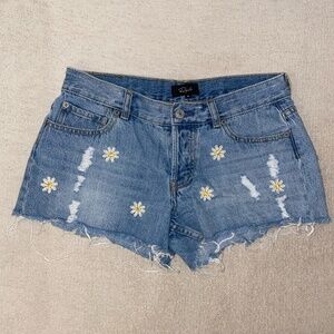 Embroidered Daisy Jean Shorts